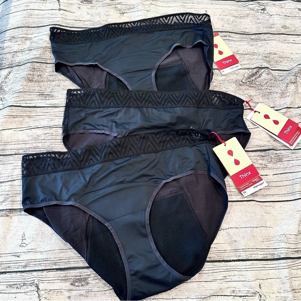 Lot of 3 NWT Thinx Black HipHugger Period Underwear; Heavy Flow; Size 3X